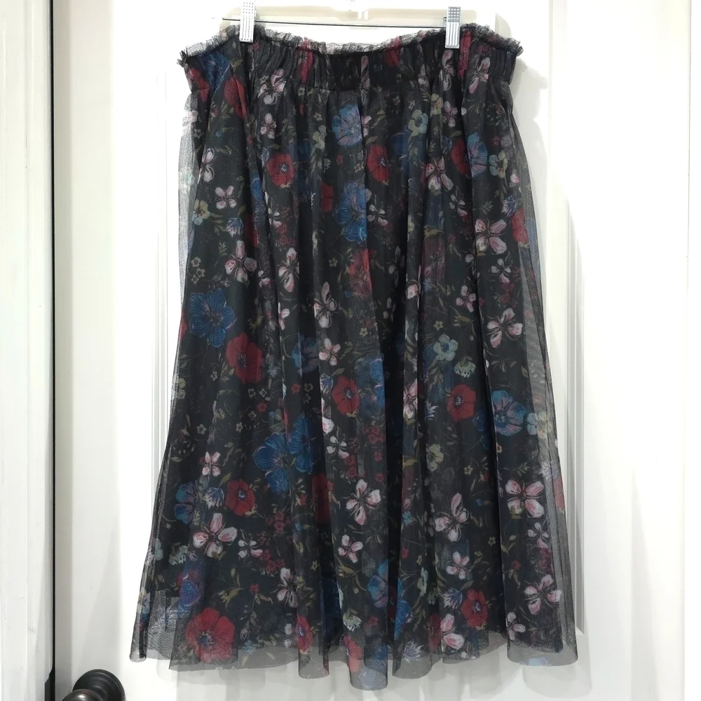 LAUREN CONRAD Disney Snow White Smocked A-Line Midi Skirt, Floral Printed Tulle